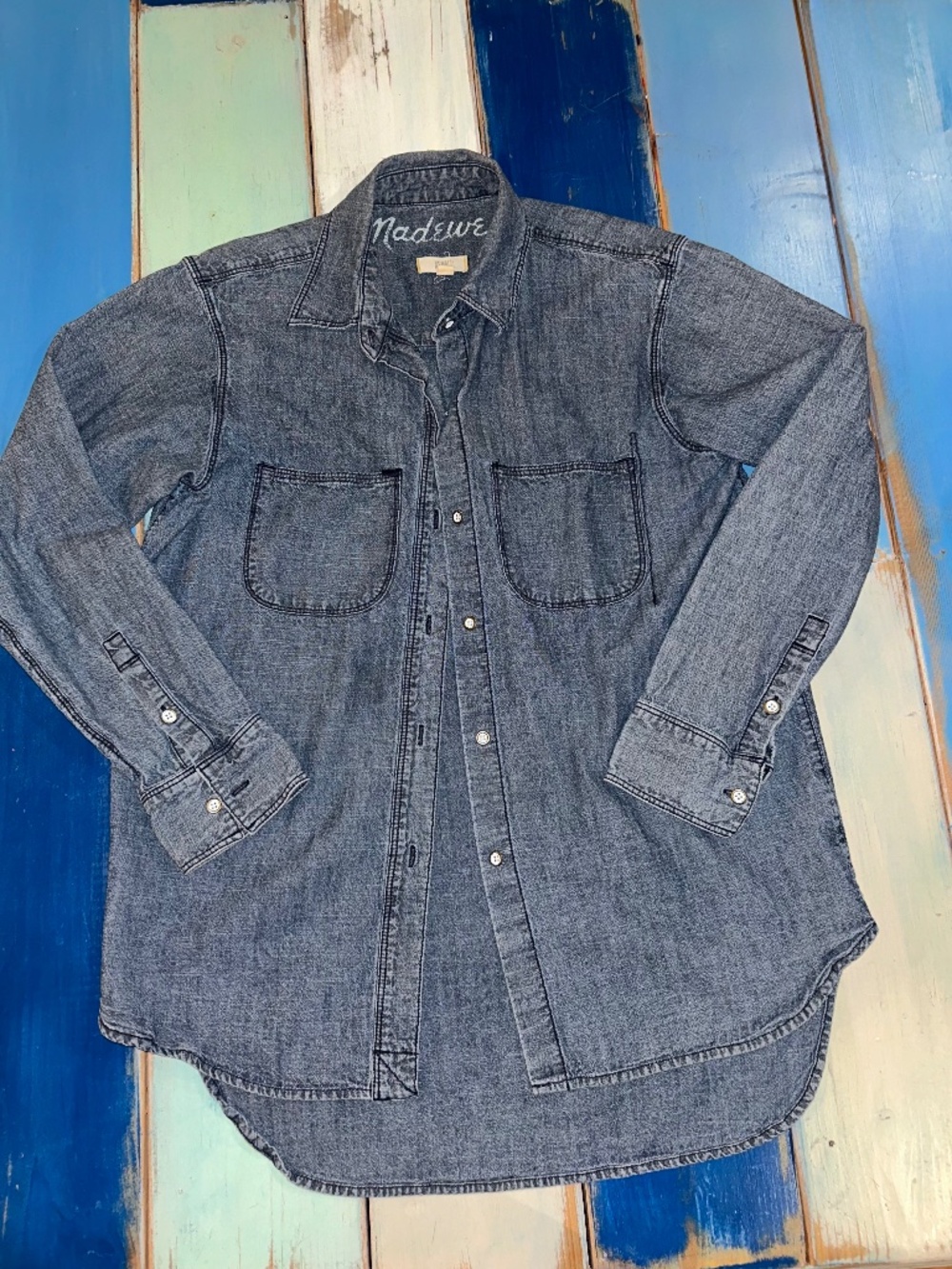 Madewell Women's XS Washed Blue Denim Chambray Button Down Shirt